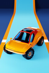 A vivid 3D illustration of a neon  SUV in a Biggie-inspired 80s style, showcased on a striking background, capturing the essence of retro street culture and bold design.