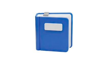 3D Blue book with blank label and bookmark on transparent background