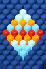  3D illustration volumetric   colorful shapes  on a geometric monophonic background. Technology geometry  background