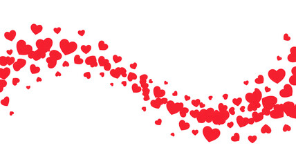 Red Hearts Confetti in Playful Scattered Pattern with Soft Focus and White Background for Valentines Day