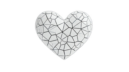 3D Abstract Heart Shape with Geometric Fragmentation on transparent background