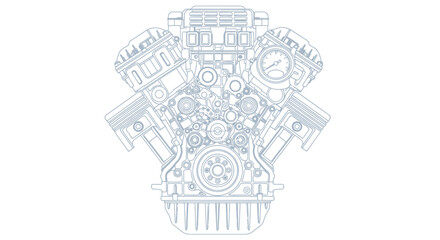 Fototapeta premium Detailed vector illustration of a car engine, showcasing its intricate components and design, ideal for automotive or engineering related projects with a clean aesthetic.