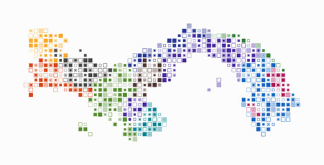 Panama, shape of the country build of colored cells. Digital style map of the Panama on white background. Small size square blocks. Vibrant vector illustration.