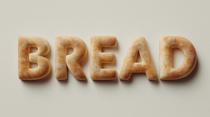 bread word made of baked bread letters, bread typography made from golden loaf, creative bread text on beige background
