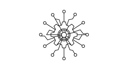 A detailed vector illustration of a complex engine part with interconnected lines and nodes, isolated on a clean white background, showcasing technology.