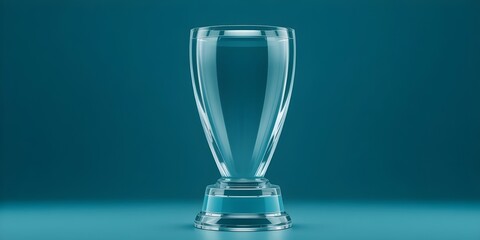 Elegant empty glass trophy on Elegant empty glass trophy on blue backgroundblue background