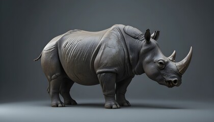 Fototapeta premium Majestic rhinoceros sculpture stands proudly on gray background