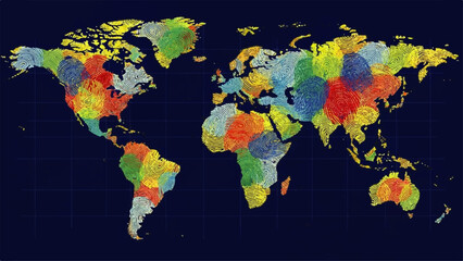 A vibrant global map showcasing The Human Touch through diverse cultural representations and colorful patterns across continents