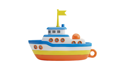 3D Colorful 3D Toy Boat with Yellow Flag on transparent background