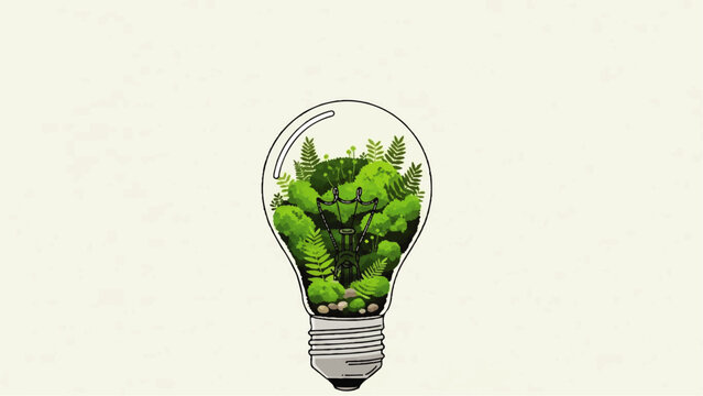Embracing Radical Authenticity, an Illustrated Light Bulb Filled with Greenery Represents Innovative Ideas and Sustainable Technology