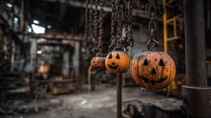 halloween pumpkin on a wooden door