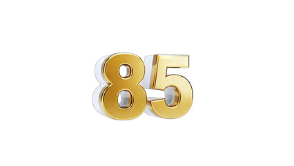 Obraz premium 3D Golden number 85 with white border and subtle shadow on transparent background