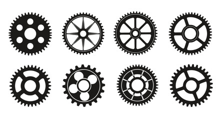A collection of various gear vectors, representing mechanical components and engineering elements, perfect for illustrating technology, industry, and design concepts.