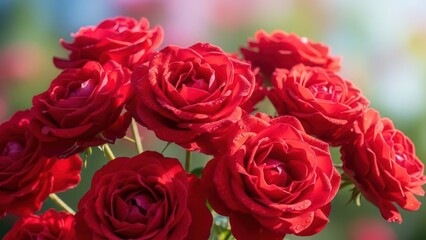 Best flower wallpaper red roses cluster background. Vibrant red roses in full bloom