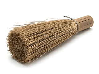 Traditional cleaning whisk made of natural fibers on a seamless backdrop