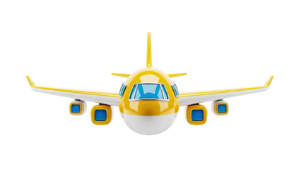 3D Yellow toy airplane front view on transparent background
