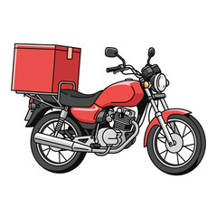 Obraz premium Red delivery motorcycle with a large box side view illustration