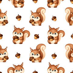 Fototapeta premium Seamless pattern of cute cartoon squirrels