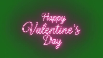 Happy Valentines Day Neon Sign Glowing Pink on Green Background.