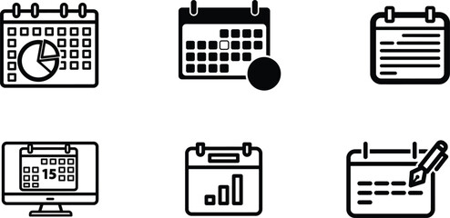 calendar icons with different symbols and graphs on white background