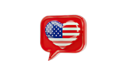3D USA Heart in Speech Bubble on transparent background