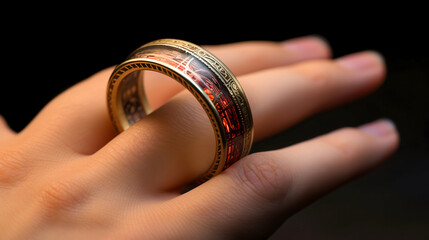 wedding rings in the hands of the bride