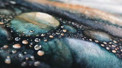 Abstract Water Droplets on Colorful Textured Surface with Blue Green Tones