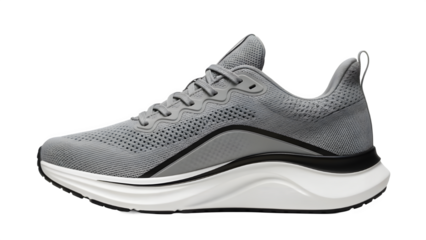 Modern Gray Breathable Mesh Running Shoe for Athletics, High-Quality Cut-out with Background Removal for E-commerce