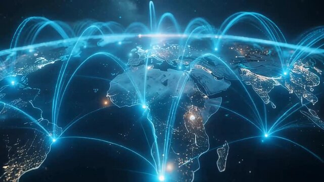 Global network connections visualized across the Earth, illustrating digital communication and interconnectedness.
