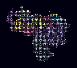 Venezuela, shape of the country build of colored cells. Digital style map of the Venezuela on dark background. Small size rounded square blocks. Stylish vector illustration.