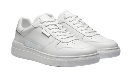 Pair of modern white chunky platform sneakers, transparent background for quick compositing in contemporary street fashion and retail marketing.