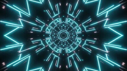 Abstract geometric tunnel with glowing neon blue and pink lines creating a futuristic kaleidoscope effect - Powered by Adobe