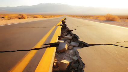 Desert Road Cracked by Earthquake or Erosion
