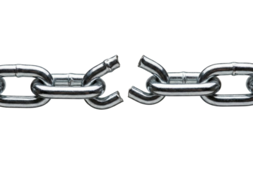 Broken metal chain link. Concept of failed connection or freedom.