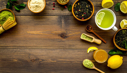 Herbal Tea And Lemon Slice On Wooden Table