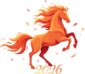 Fiery Horse Rearing Up, Chinese New Year 2026, Year of the Horse Zodiac, Festive Celebration