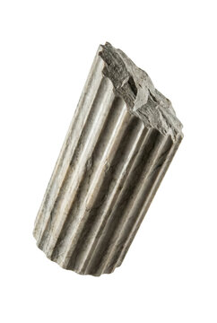 Fragment of ancient fluted marble column. Roman architecture ruin.