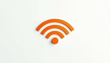 Orange wi-fi signal icon floats on white background. Simple graphic element represents wireless connection, internet access, network data. Modern tech symbol for digital communication, connectivity.
