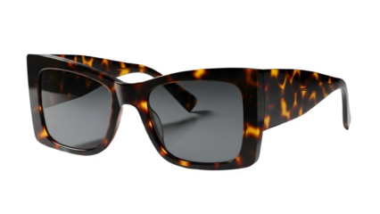 Fashionable chunky tortoise shell sunglasses with dark lenses for women, clean cut-out for compositing