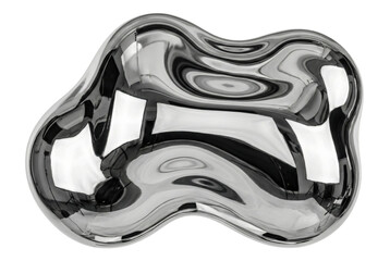 Abstract liquid chrome shape isolated. Metallic mercury blob with reflections.