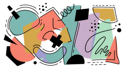 Abstract Memphis Style Composition with Overlapping Shapes