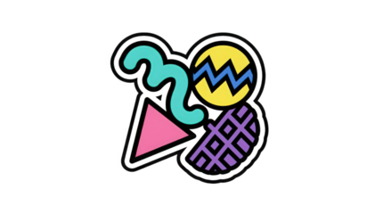 Memphis Style Abstract Geometric Shapes on Black Background