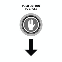 Obraz premium Pedestrian crossing button illustration on white with text and a down arrow