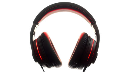 Black over ear headphones with red led lights isolated on white background for gaming or music