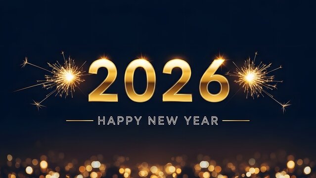 Happy new year 2026 celebration with fireworks and lights