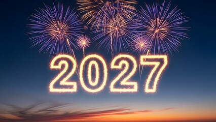 Fireworks display celebrating the year 2027