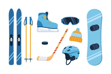 Winter Sports Equipment Collection - Skis, Snowboard, Hockey Gea