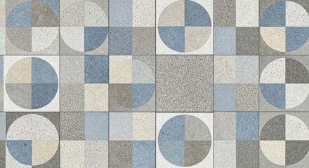 Abstract geometric pattern with circles and squares in muted tones