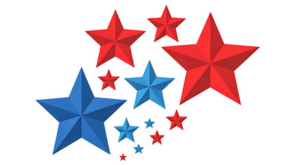 Obraz premium Colorful Red Blue Star Shapes Floating on White Background