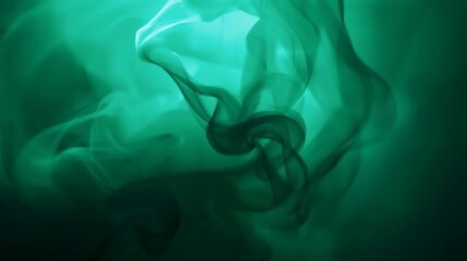 Emerald Green Abstract Smoke Flowing Underwater, Mysterious and Serene